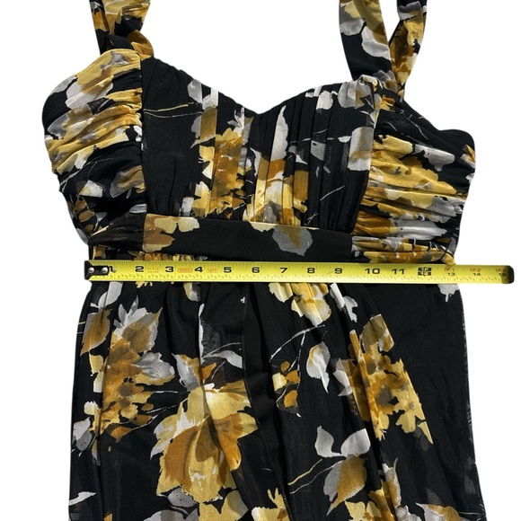 NWT Connected Apparel Y2K Babydoll Mustard Floral Chiffon Overlay Maxi Dress 12 - Picture 9 of 12